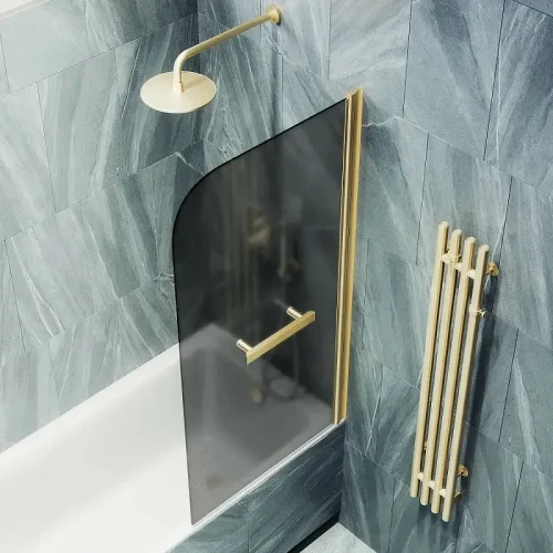 Шторка для ванны Maybah Glass MGV-792-3 800х1400 поворотная на монопетле с полотенцедержателем Золото стекло графитовое матовое