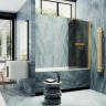 Шторка для ванны Maybah Glass MGV-792-3 800х1400 поворотная на монопетле с полотенцедержателем Золото стекло графитовое матовое