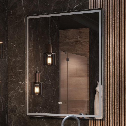 Зеркало Vigo Roberta Luxe 80 294 с подсветкой с бесконтактным выключателем с диммером с подогревом и часами