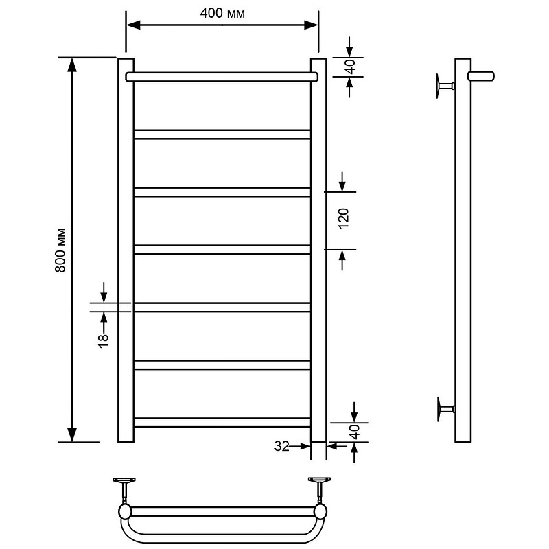 Водяной полотенцесушитель Comfysan Capri W-7 80x40 012786 с полкой Черный матовый
