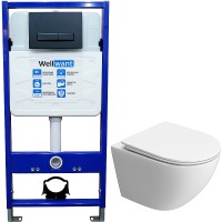 Комплект унитаза BelBagno Uno-Tor BB5177CH-TOR/SC с инсталляцией WellWant Standart 50 WWISI111BB с сиденьем Микролифт и Черной матовой клавишей смыва фаянс подвесной