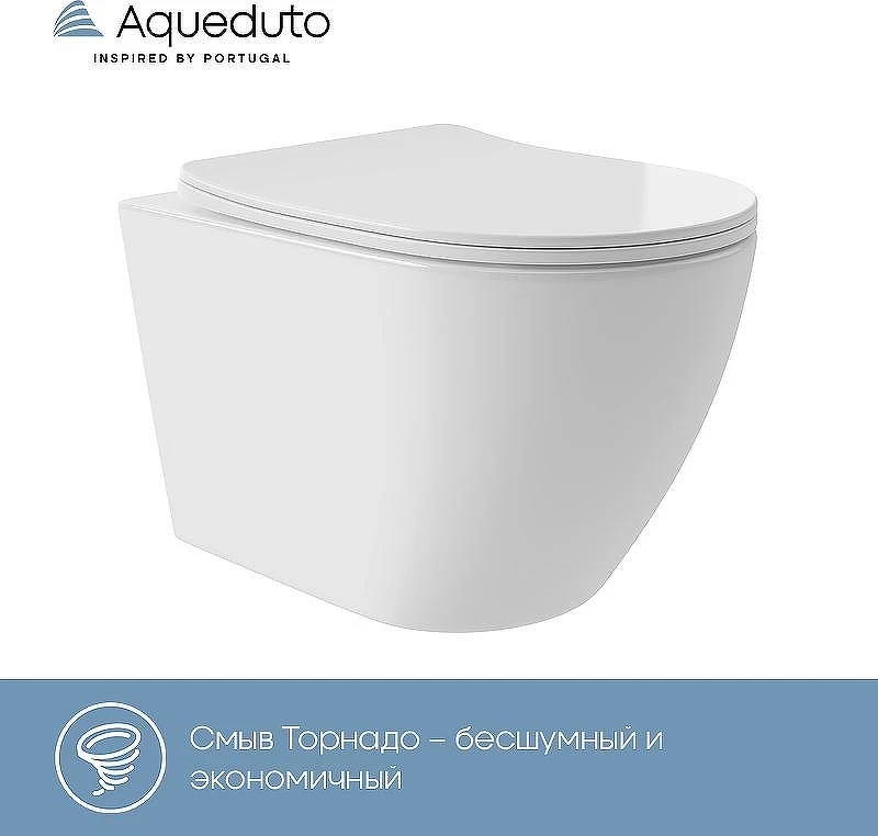 Унитаз подвесной Aqueduto Ovo Plus OVOT0210 Белый глянцевый с сиденьем Микролифт