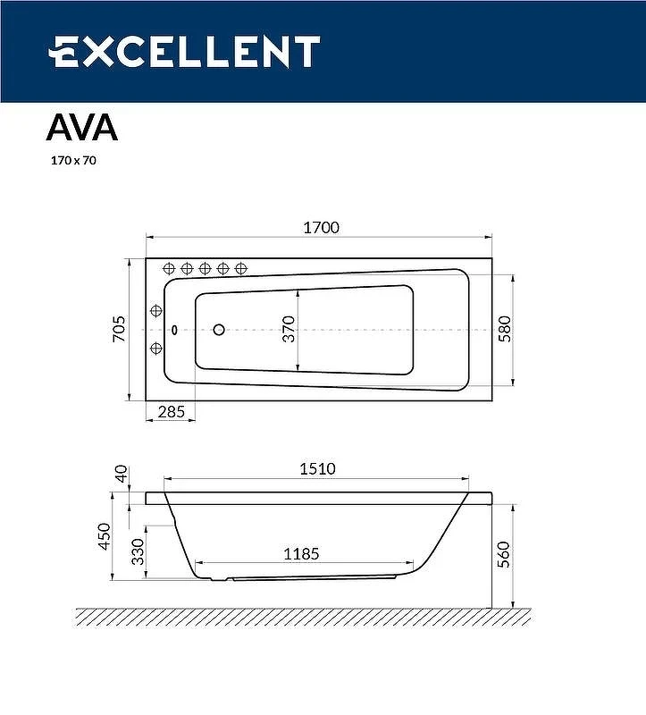 Акриловая ванна Excellent Ava 170x70 WAEX.AVA17.RELAX.BR с гидромассажем