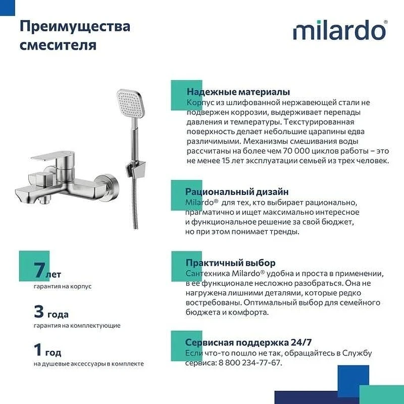 Смеситель для ванны Milardo Maze MAZBN00M02 Сатин