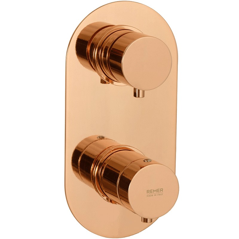 Смеситель для душа Remer Minimal Thermo NT92KBRL с термостатом Медь глянцевая латунь встраиваемый