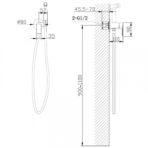Гигиенический душ со смесителем Abber Weiss Insel AF8025 Хром латунь на стену