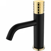 Смеситель для раковины Boheme Stick 121-BG Черный Золото латунь