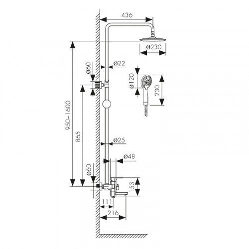 Душевая система Kaiser SX-2060-4 White Белый латунь на стену