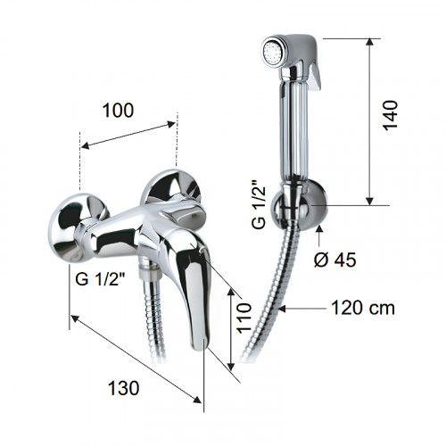 Гигиенический душ со смесителем Remer C332REZ Хром латунь на стену