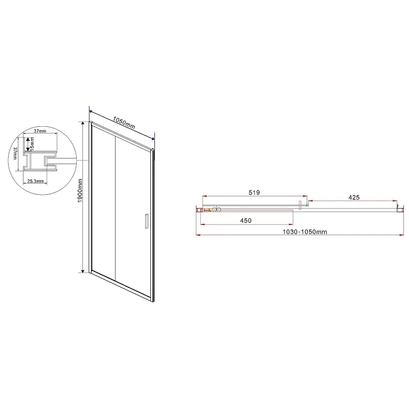 Душевая дверь Vincea Garda 105 VDS-1G105CLB профиль Черный стекло прозрачное