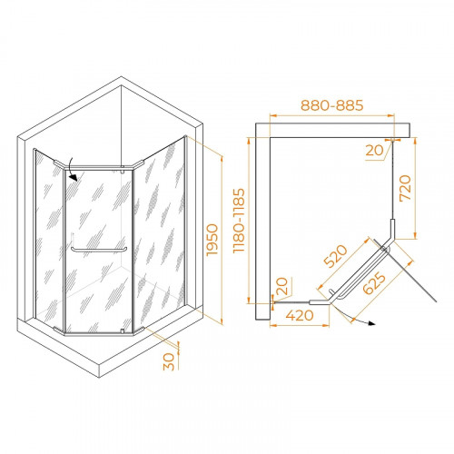 Душевой уголок RGW Passage PA-091 120x90 35089192-11 профиль Хром стекло прозрачное