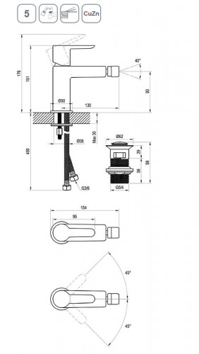 Смеситель для биде Ravak Puri PU 055.20 X070189 Черный матовый латунь