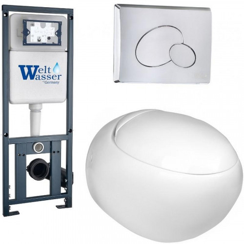 Комплект унитаза с инсталляцией WeltWasser MARBERG 410 + JECKENBACH 004 GL-WT + MAR 410 RD-CR 10000006479 цвет Белый глянцевый с сиденьем Микролифт и клавишей смыва цвет Хром
