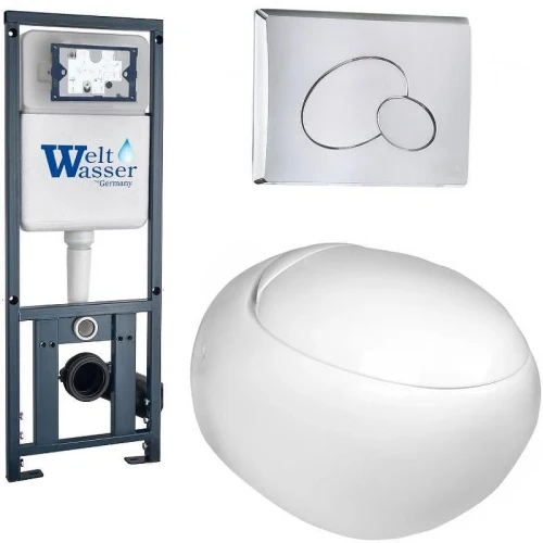 Комплект унитаза с инсталляцией WeltWasser MARBERG 410 + JECKENBACH 004 GL-WT + MAR 410 RD-CR 10000006479 цвет Белый глянцевый с сиденьем Микролифт и клавишей смыва цвет Хром