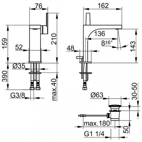 Смеситель для раковины Keuco Edition 11 51102 130000 Хром черный шлифованный латунь