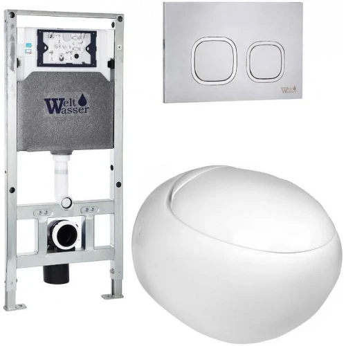 Комплект унитаза с инсталляцией WeltWasser AMBERG 506 ST + JECKENBACH 004 GL-WT + AMBERG RD-MT CR 10000006889 цвет Белый глянцевый с сиденьем Микролифт и клавишей смыва цвет Хром матовый