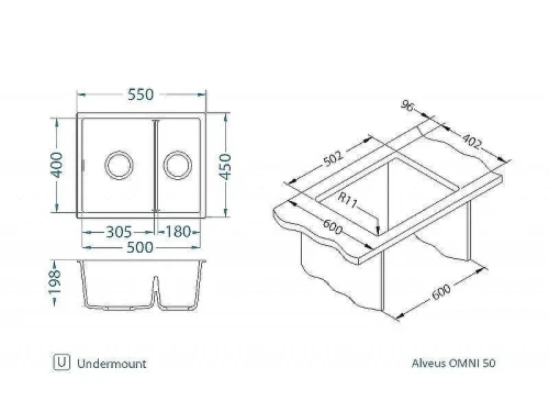 Кухонная мойка Alveus Granital Omni 50 Deep Black G90 750x450x198 1150070 Черная матовая