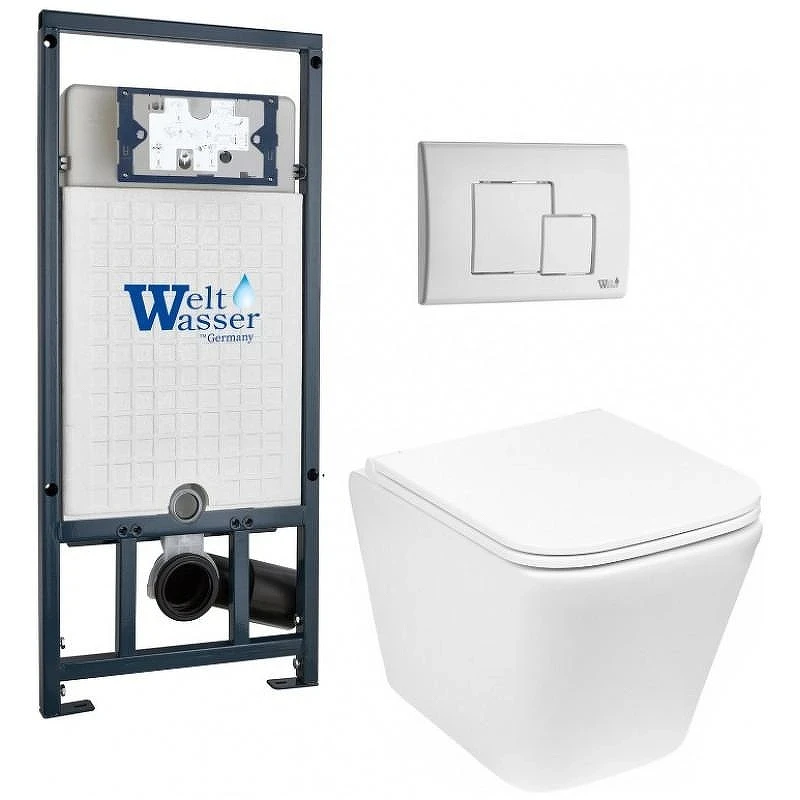 Комплект унитаза с инсталляцией WeltWasser MARBERG 507 + GELBACH 043 GL-WT + MAR 507 SE GL-WT 10000011882 цвет Белый глянцевый с сиденьем Микролифт и клавишей смыва цвет Белый глянцевый