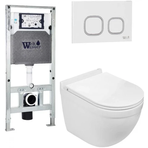 Комплект унитаза с инсталляцией WeltWasser AMBERG 506 ST + HEIMBACH 043 GL-WT + AMBERG RD-WT 10000012154 цвет Белый глянцевый с сиденьем Микролифт и клавишей смыва цвет Белый