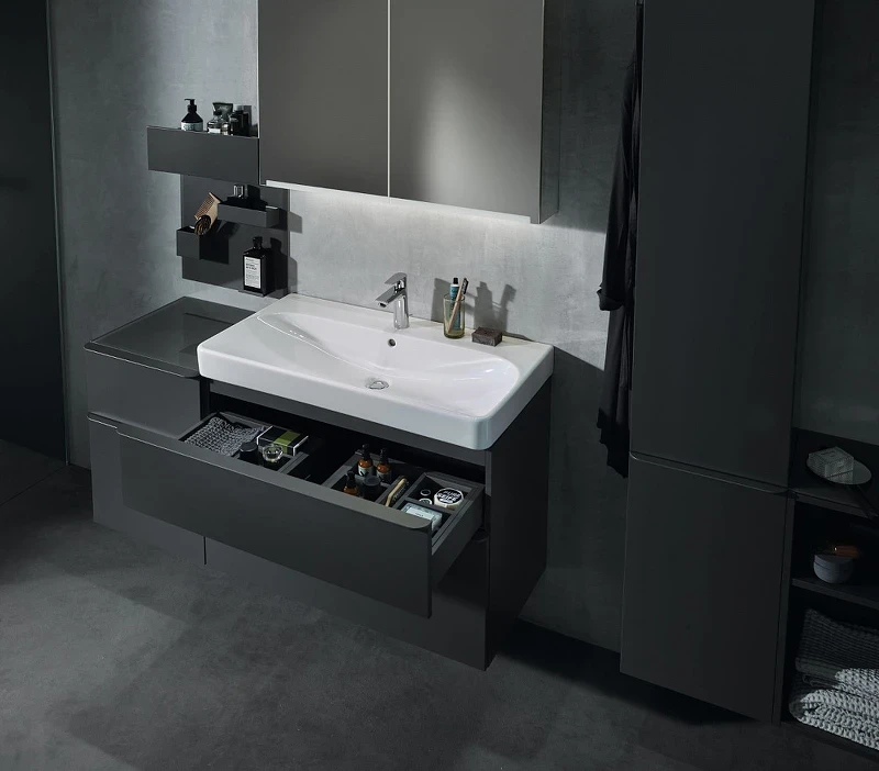 Тумба под раковину Geberit Smyle Square 90 500.354.JK.1 подвесная Темно-серая матовая МДФ / ЛДСП