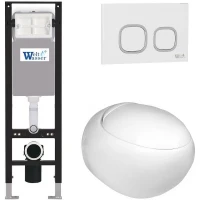 Комплект унитаза с инсталляцией WeltWasser AMBERG 350 + JECKENBACH 004 GL-WT + AMBERG RD-WT 10000012347 цвет Белый глянцевый с сиденьем Микролифт и клавишей смыва цвет Белый