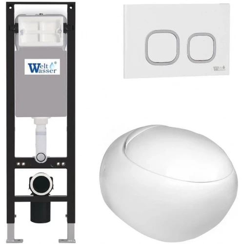Комплект унитаза с инсталляцией WeltWasser AMBERG 350 + JECKENBACH 004 GL-WT + AMBERG RD-WT 10000012347 цвет Белый глянцевый с сиденьем Микролифт и клавишей смыва цвет Белый