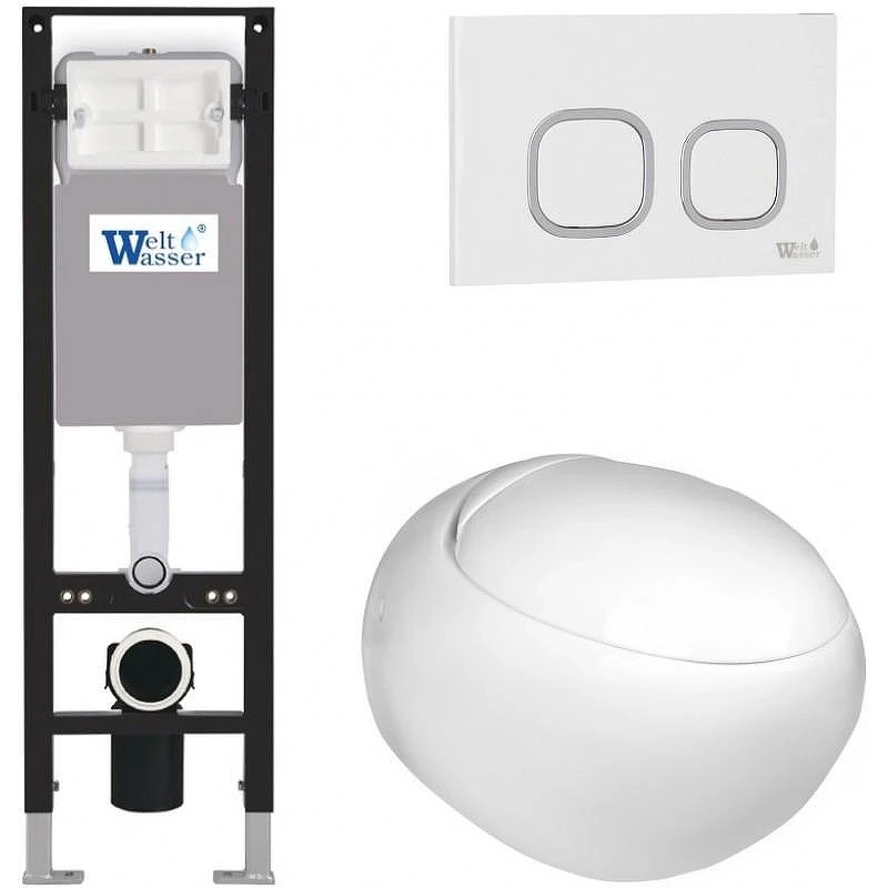 Комплект унитаза с инсталляцией WeltWasser AMBERG 350 + JECKENBACH 004 GL-WT + AMBERG RD-WT 10000012347 цвет Белый глянцевый с сиденьем Микролифт и клавишей смыва цвет Белый