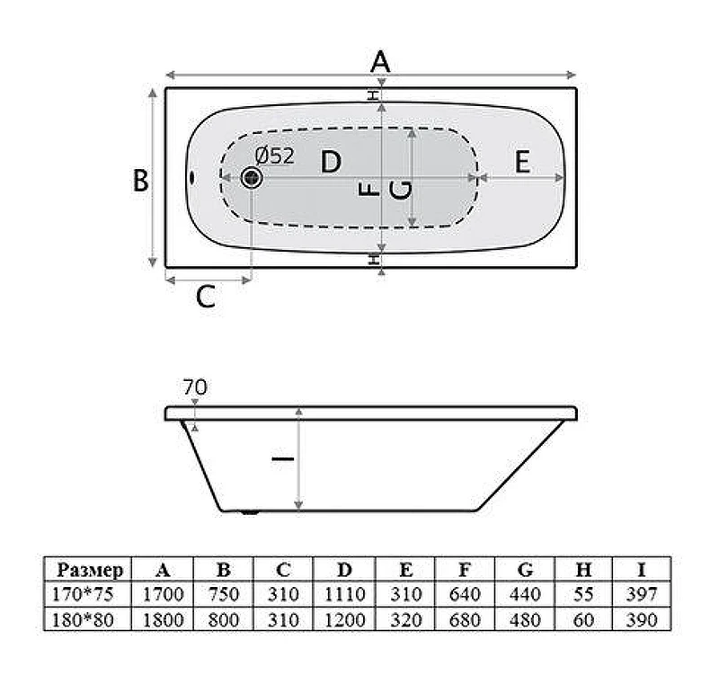 Акриловая ванна Vincea 180х80 VBT-2S180-FR цвет Белый