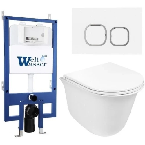 Комплект унитаза с инсталляцией WeltWasser BAMBERG 545 + TELBACH 004 GL-WT + BAMBERG WT 10000012959 цвет Белый глянцевый с сиденьем Микролифт и клавишей смыва цвет Белый