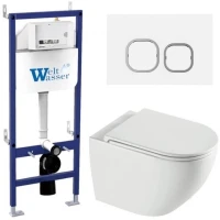 Комплект унитаза с инсталляцией WeltWasser BAMBERG 460 + MERZBACH 043 XL GL-WT + BAMBERG WT 10000013788 цвет Белый глянцевый с сиденьем Микролифт и клавишей смыва цвет Белый