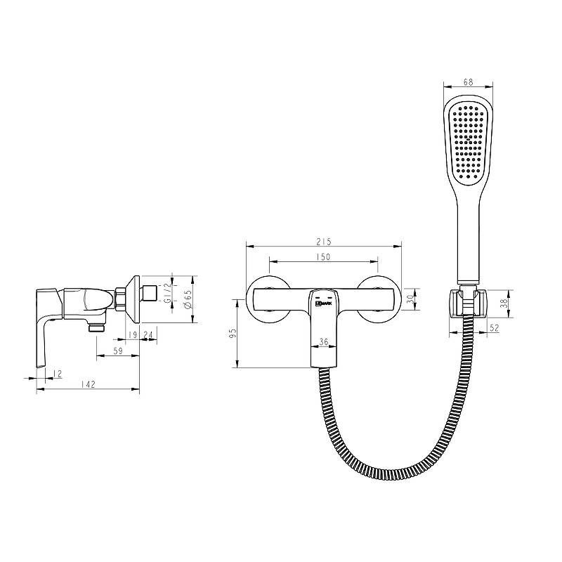 Смеситель для душа Lemark Ursus LM7203BL Черный матовый латунь на стену
