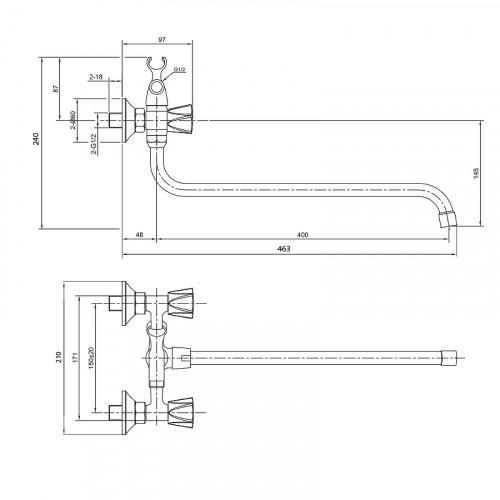 Смеситель для ванны Olive's Catalona 23241CT универсальный Хром латунь на стену