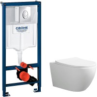 Комплект унитаза Ceruttispa Orlter Aria Tornado CT9955 с инсталляцией Grohe Rapid SL 38721001 с сиденьем Микролифт и клавишей смыва Хром фарфор подвесной