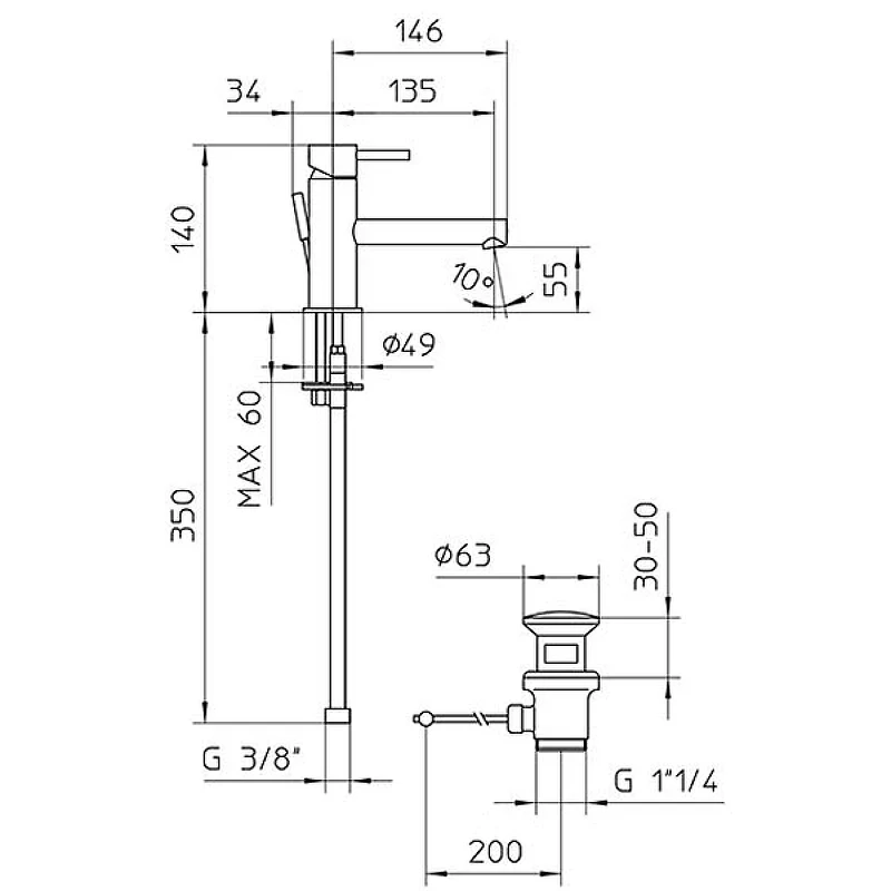 Смеситель для раковины Bossini Oki Z005301.021 Золото латунь
