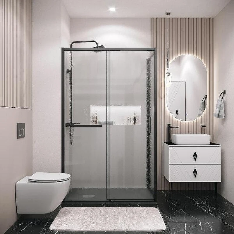 Душевой уголок Grossman Style 130x100 L 120.K33.05.1310.21.02 профиль Черный матовый стекло шиншилла