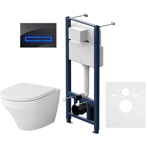 Комплект унитаза с инсталляцией AM.PM Inspire FlashClean IS450A38.501700 с сиденьем Микролифт и Черной клавишей смыва фарфор подвесной