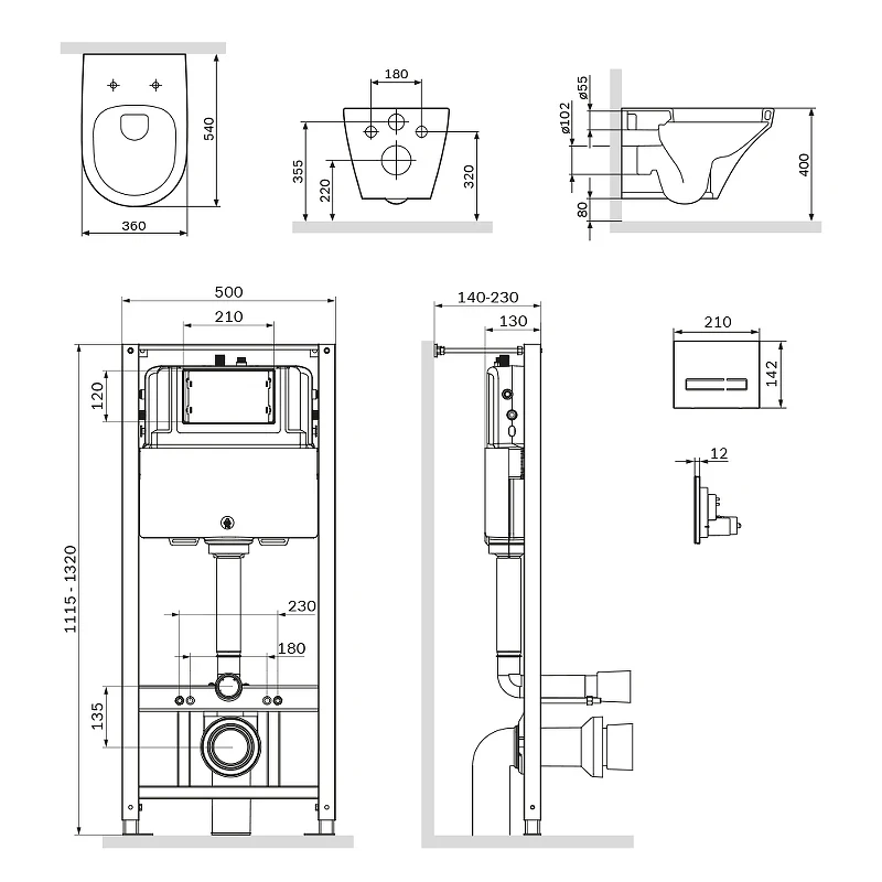 Комплект унитаза с инсталляцией AM.PM Inspire FlashClean IS450A38.501700 с сиденьем Микролифт и Черной клавишей смыва фарфор подвесной
