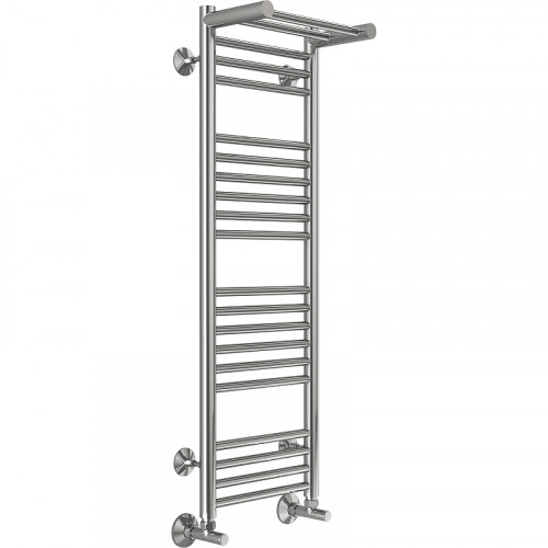 Водяной полотенцесушитель Terminus Аврора П20 300x1000 4670078529848 с полкой Хром, нижнее подключение, G 1/2" ВР, с угловым соединением нержавеющая сталь