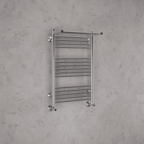 Водяной полотенцесушитель Terminus Аврора П20 300x1000 4670078529848 с полкой Хром, нижнее подключение, G 1/2" ВР, с угловым соединением нержавеющая сталь