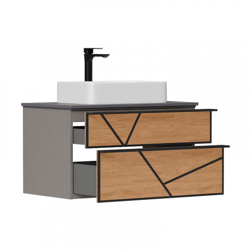 Тумба под раковину Equil Ferro 100 tpFERRO80.2Y-11 подвесная цвет Лен антрацит Дуб мадера