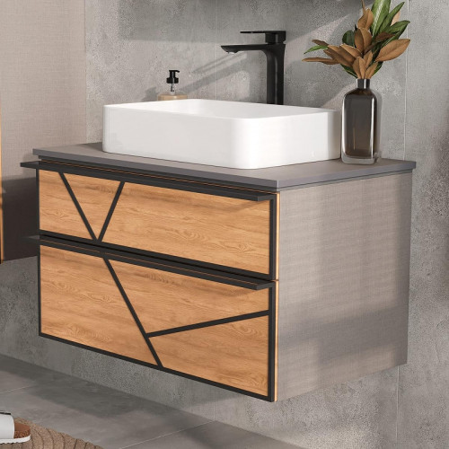 Тумба под раковину Equil Ferro 100 tpFERRO80.2Y-11 подвесная цвет Лен антрацит Дуб мадера