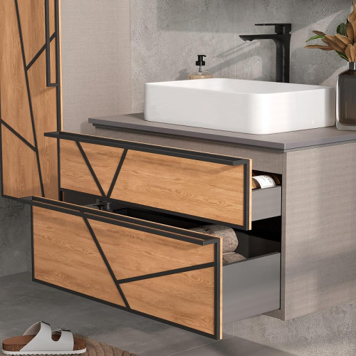 Тумба под раковину Equil Ferro 100 tpFERRO80.2Y-11 подвесная цвет Лен антрацит Дуб мадера