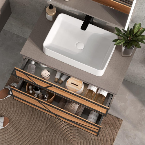 Тумба под раковину Equil Ferro 100 tpFERRO80.2Y-11 подвесная цвет Лен антрацит Дуб мадера