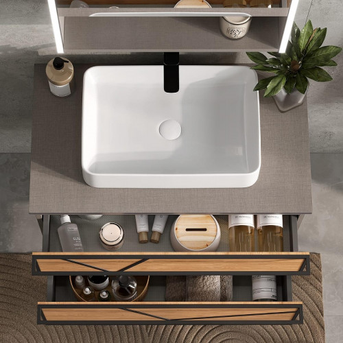 Тумба под раковину Equil Ferro 100 tpFERRO80.2Y-11 подвесная цвет Лен антрацит Дуб мадера