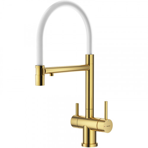 Смеситель для кухни Splenka S70.63.03 Золото матовое Белый латунь