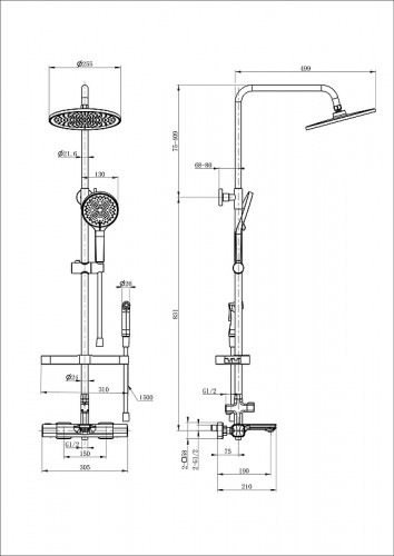 Душевая система Wonzon &amp; Woghand Solid WW-C3011-A1-BGG с термостатом цвет Темный графит