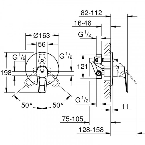 Смеситель для душа Grohe BauLoop 29081001 Хром латунь встраиваемый
