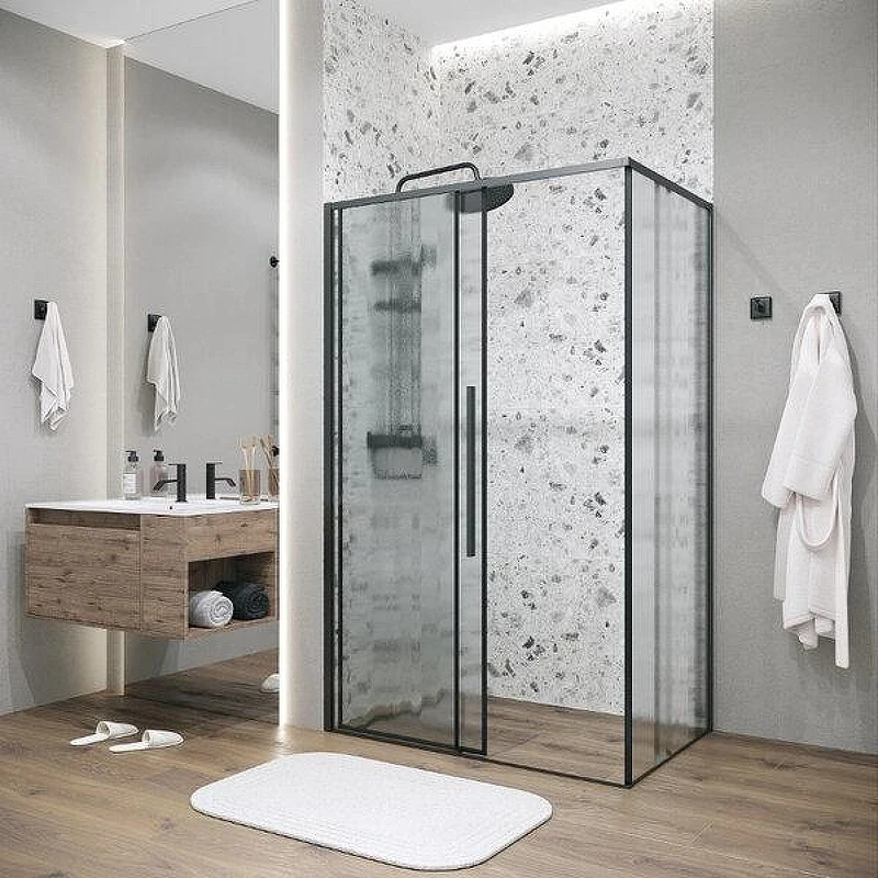 Душевой уголок Grossman Galaxy 140x100 L 120.K33.01.1410.21.02 профиль Черный матовый стекло шиншилла