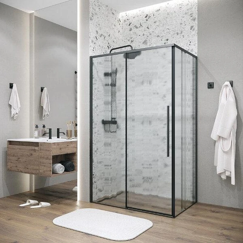 Душевой уголок Grossman Galaxy 140x100 L 120.K33.01.1410.21.02 профиль Черный матовый стекло шиншилла