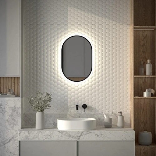 Зеркало Defesto Aura 40х60 DF 2921 с подсветкой 16W-4500K/Без выключателя/Нейтральный белый свет/Черная рама